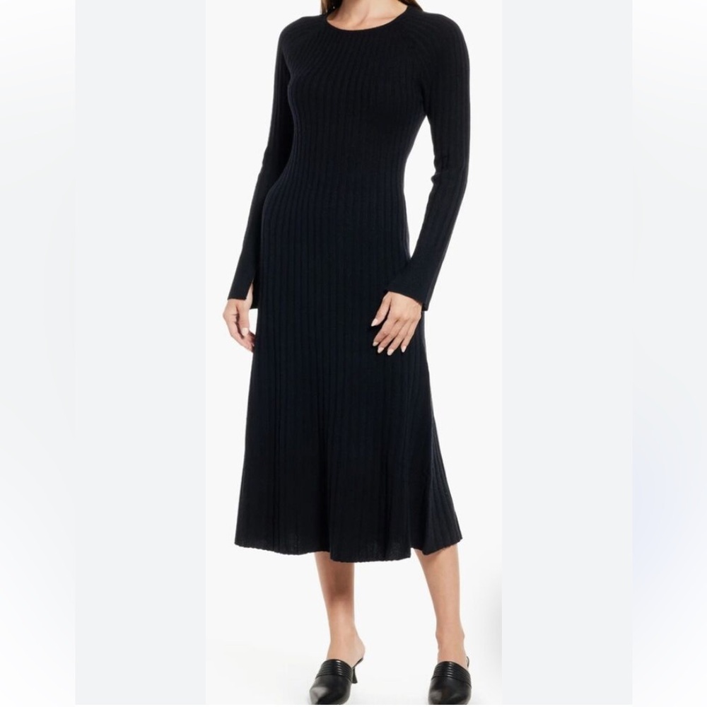 Nordstrom Black Sweater Dress Wool & Cashmere Blend Midi Dress Size S